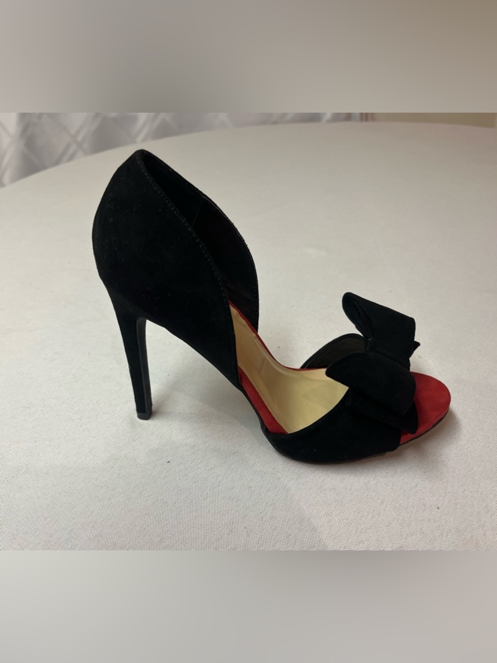 8 - Black Suede Peep-Toe Stiletto with Bow - Women High Heels
